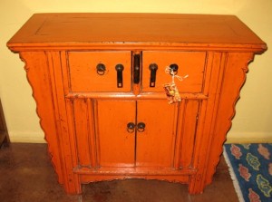 Orange Chinese Antique Cabinet